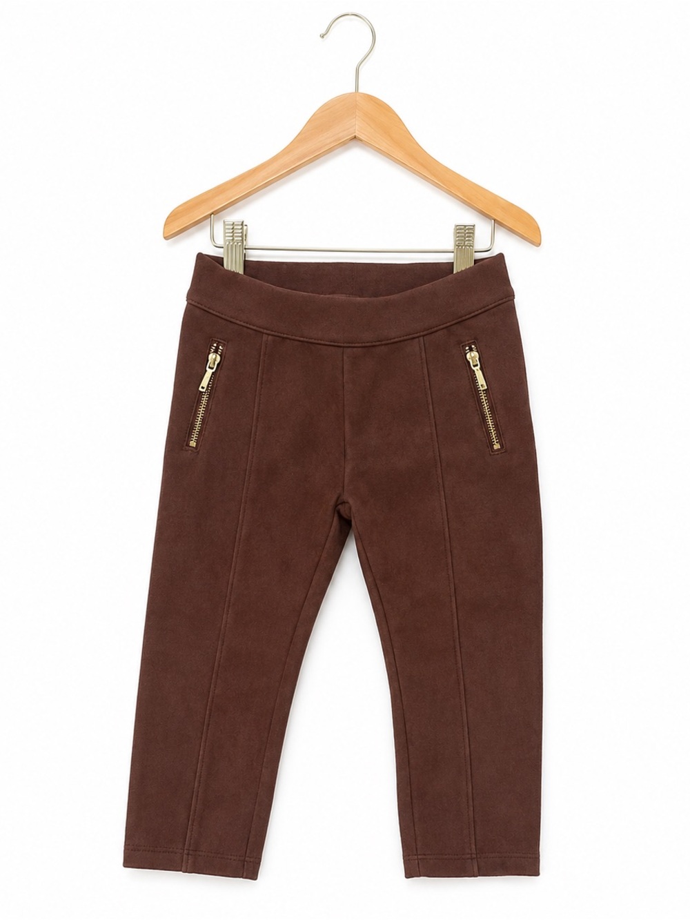 Janie and Jack Brown Faux Suede Pants Girls 4T Gold Zip Pull-On Stretch Chic